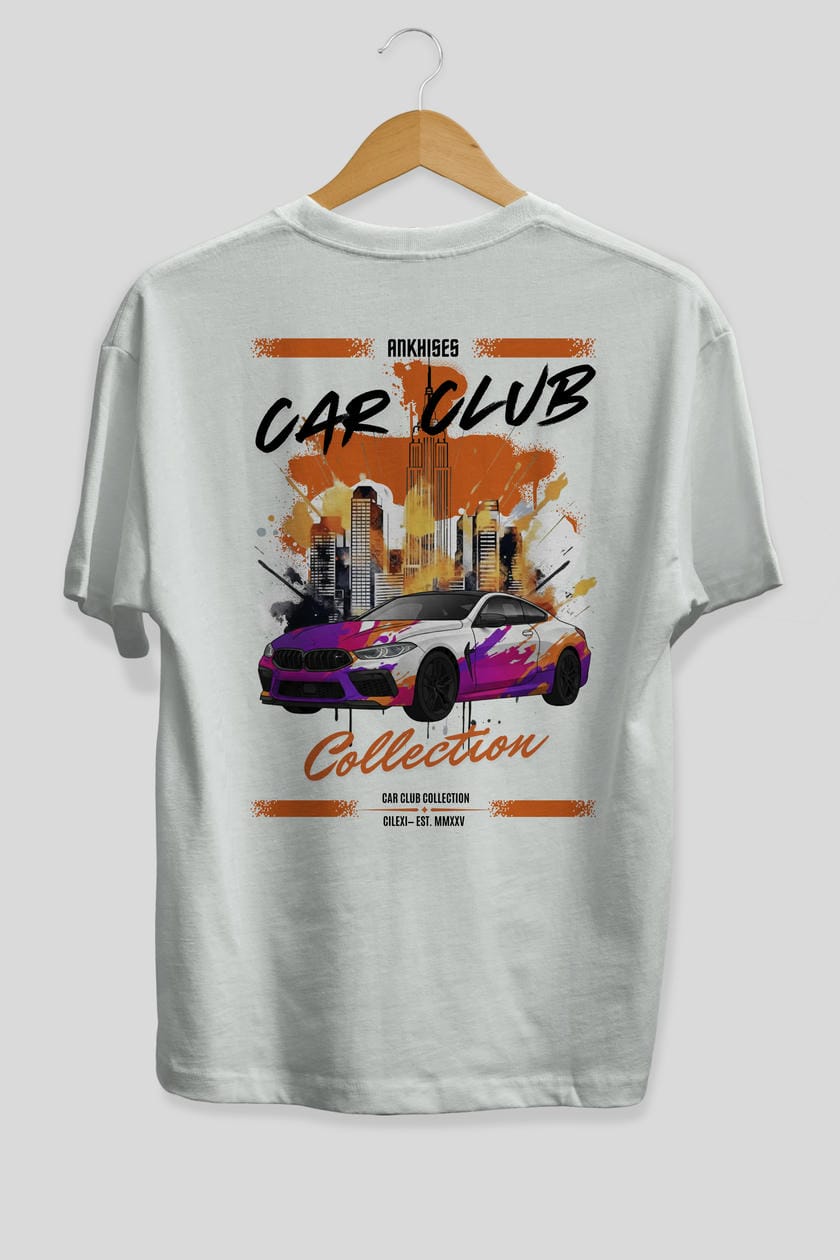 Araba Club Serisi 17 Baskılı Oversize t-shirt Erkek Kadın %100 Pamuk Bisiklet Yaka tişort