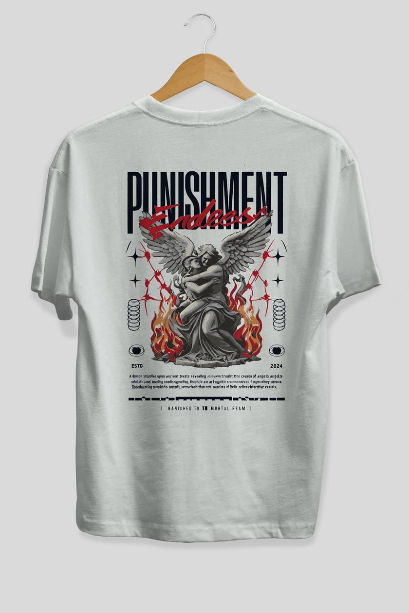 Punishment Endeess Arka Baskılı Oversize t-shirt Erkek Kadın %100 Pamuk Bisiklet Yaka tişort