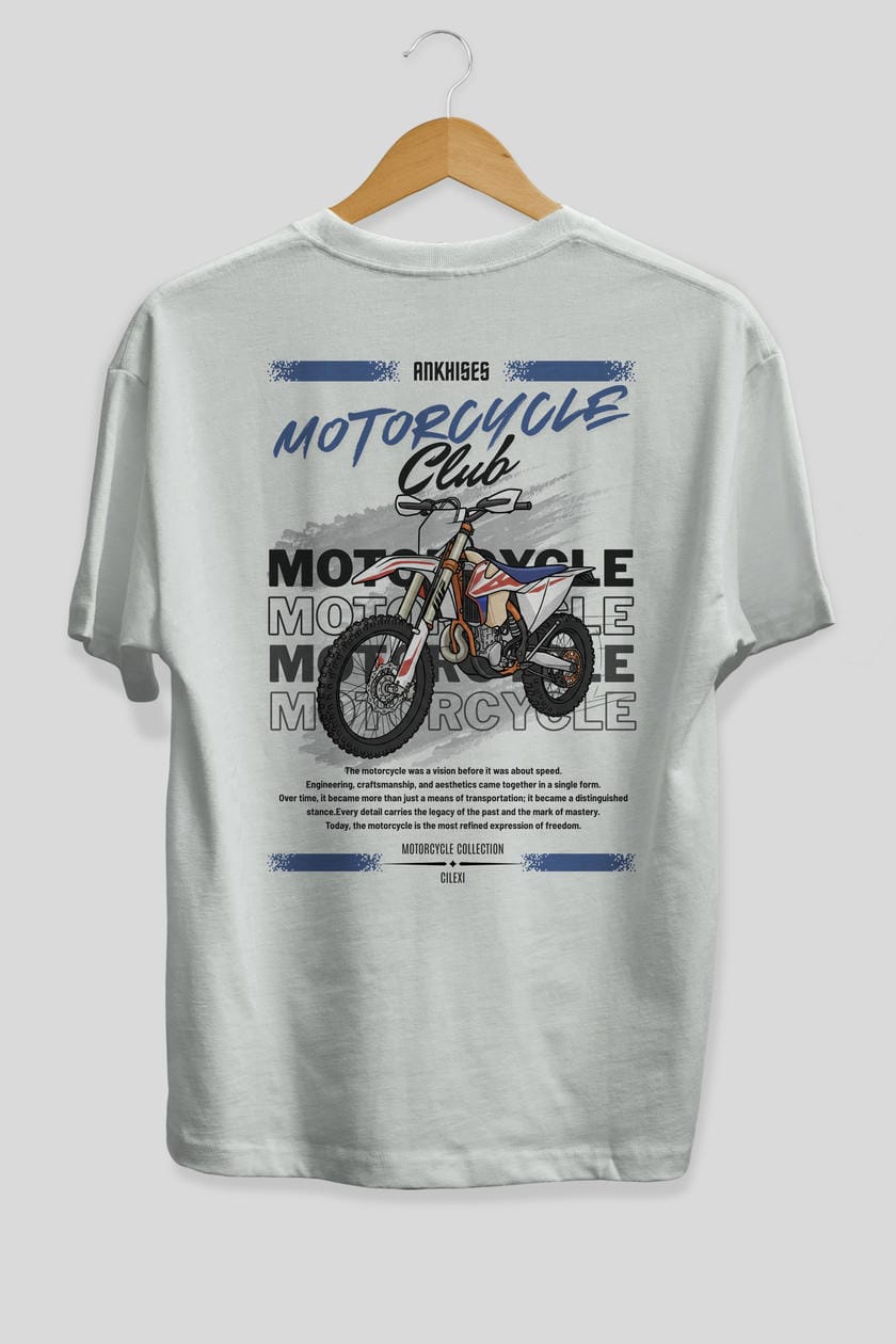 Motosiklet Serisi 18 Arka Baskılı Oversize t-shirt Erkek Kadın %100 Pamuk Bisiklet Yaka tişort