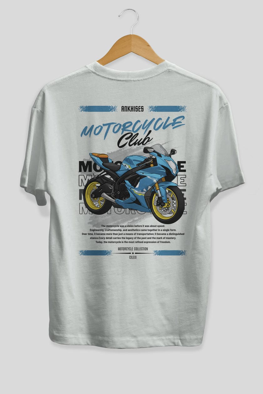 Motosiklet Serisi 11 Arka Baskılı Oversize t-shirt Erkek Kadın %100 Pamuk Bisiklet Yaka tişort