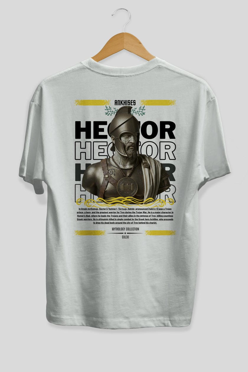 Hector 1 Arka Baskılı Oversize t-shirt Erkek Kadın %100 Pamuk Bisiklet Yaka tişort