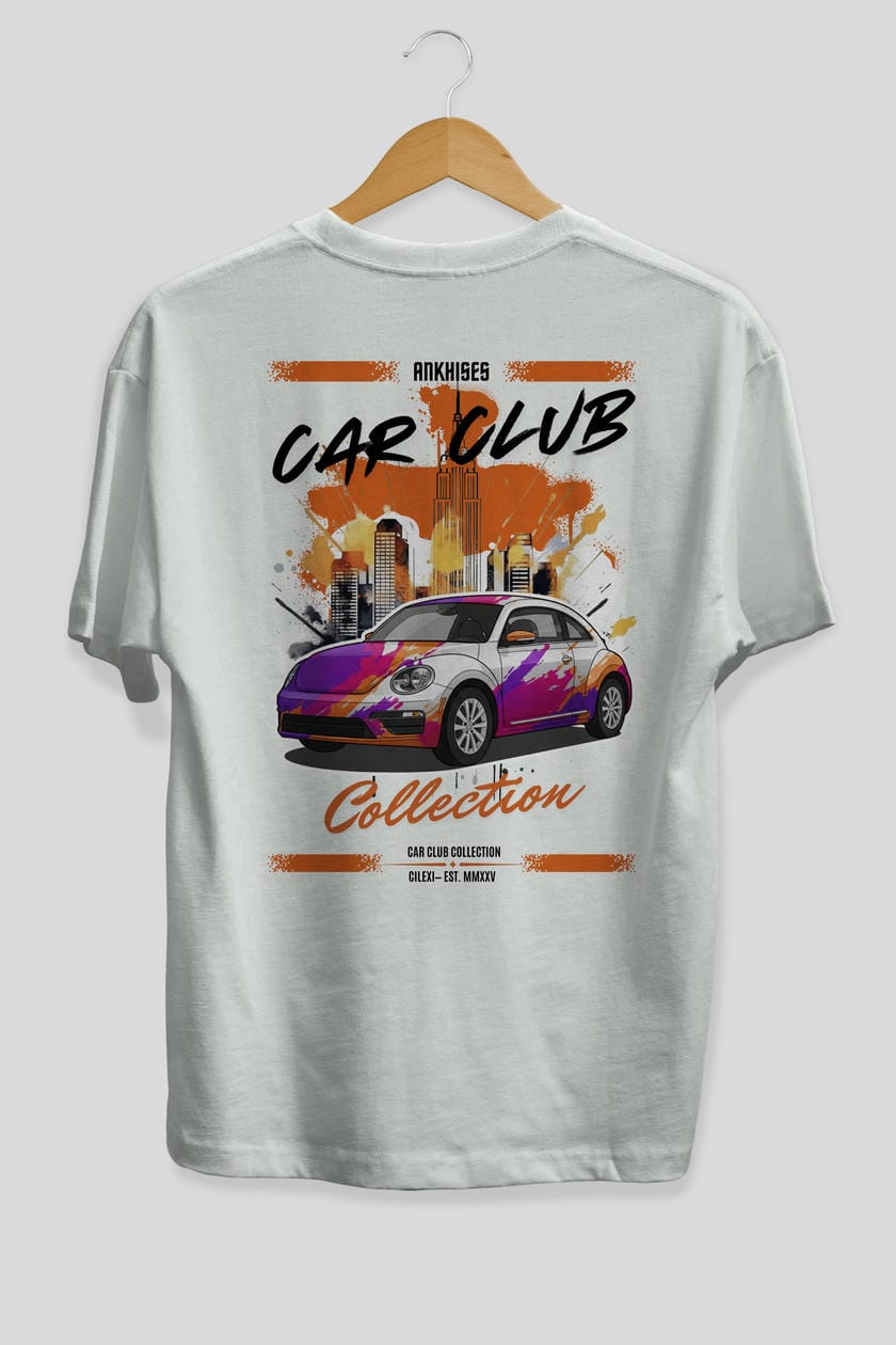 Araba Club Serisi 40 Baskılı Oversize t-shirt Erkek Kadın %100 Pamuk Bisiklet Yaka tişort