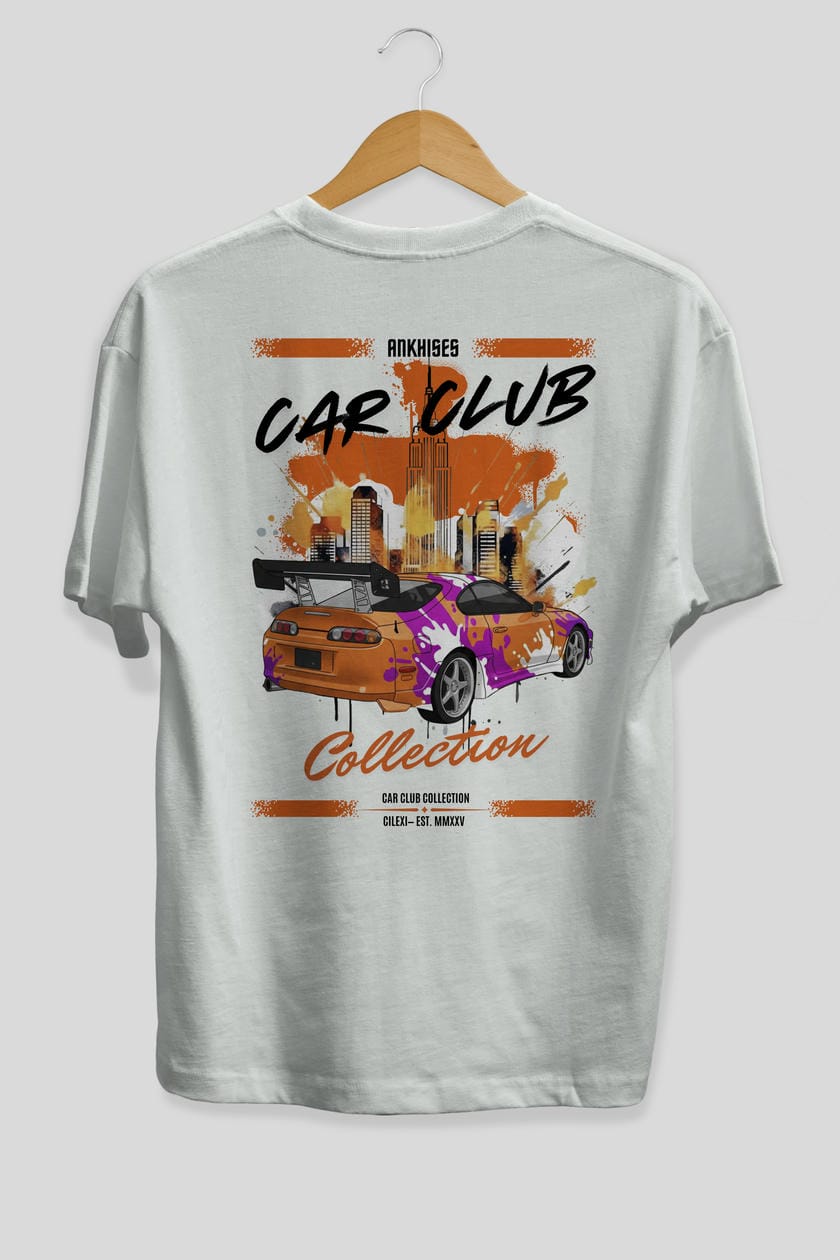 Araba Club Serisi 39 Baskılı Oversize t-shirt Erkek Kadın %100 Pamuk Bisiklet Yaka tişort