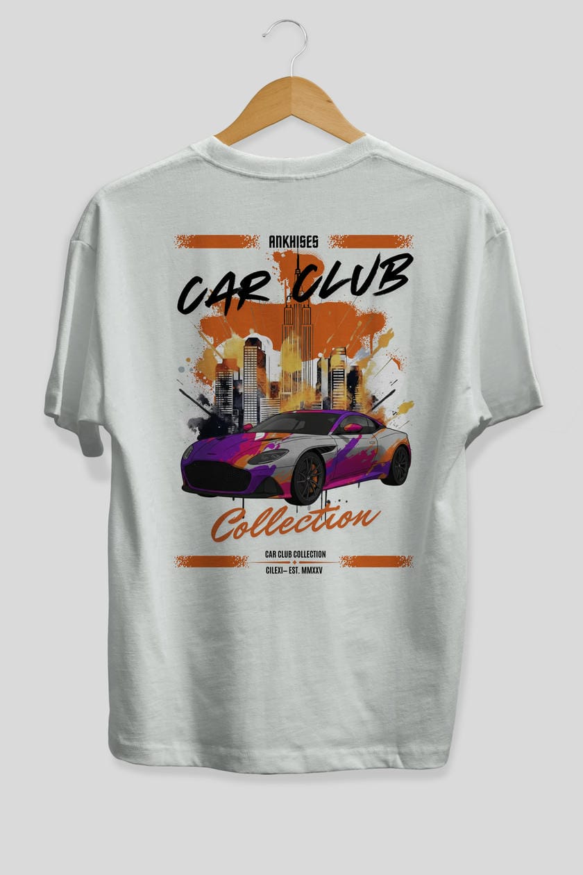 Araba Club Serisi 11 Baskılı Oversize t-shirt Erkek Kadın %100 Pamuk Bisiklet Yaka tişort