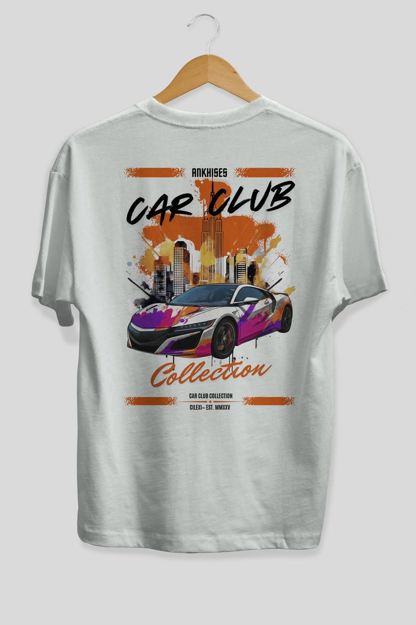 Araba Club Serisi 26 Baskılı Oversize t-shirt Erkek Kadın %100 Pamuk Bisiklet Yaka tişort
