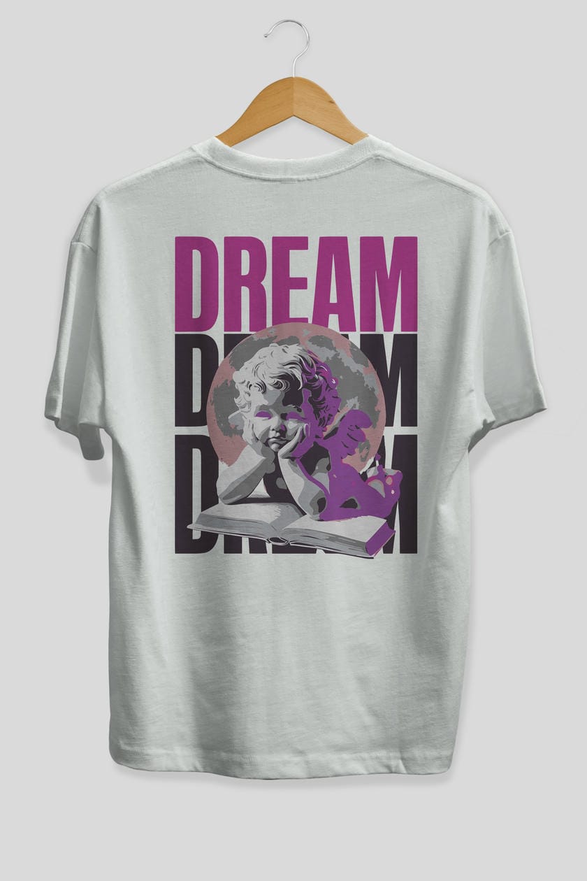 Dream Angel Arka Baskılı Oversize t-shirt Erkek Kadın %100 Pamuk Bisiklet Yaka tişort