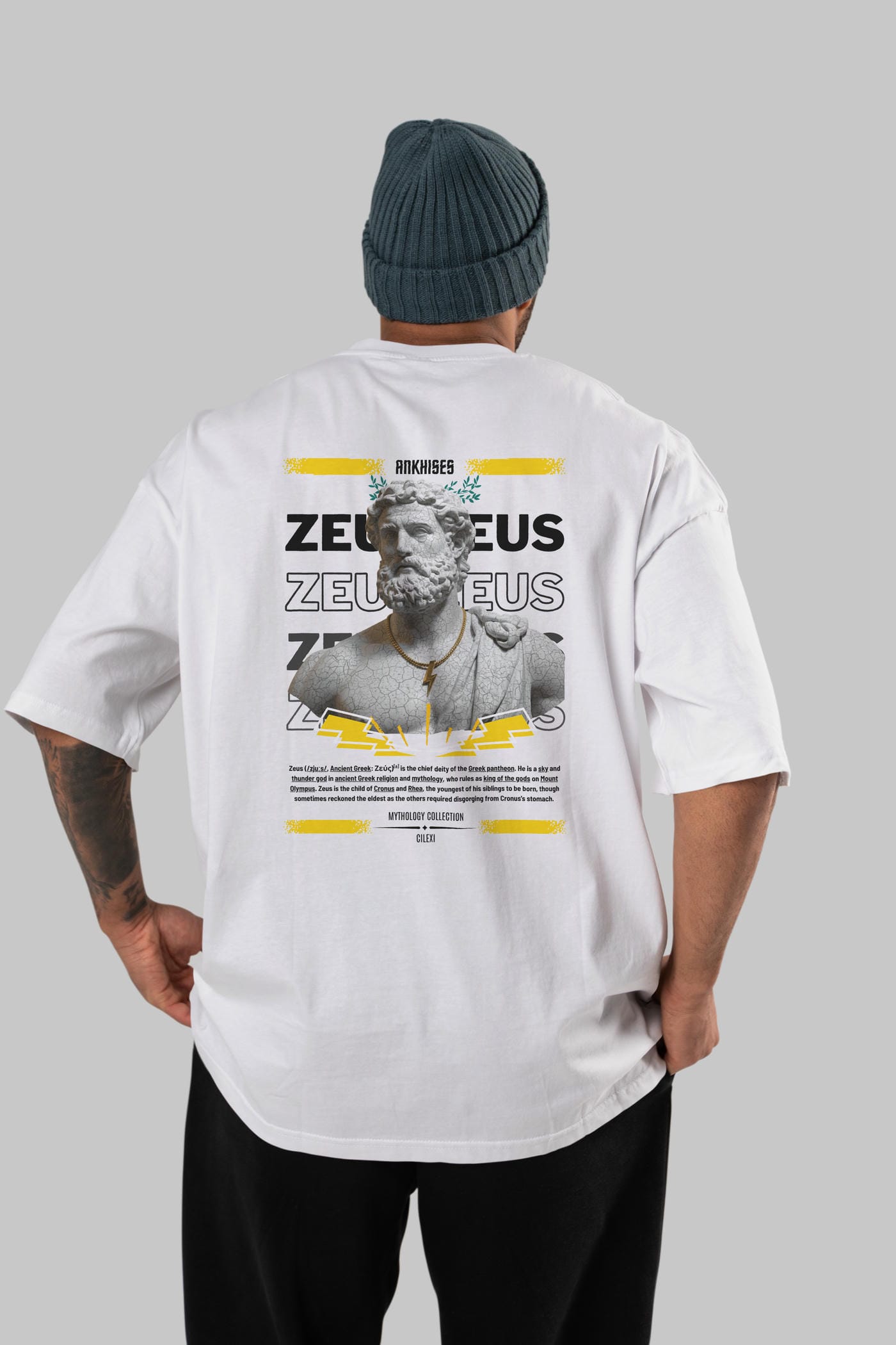 Zeus 3 Arka Baskılı Oversize t-shirt Erkek Kadın %100 Pamuk Bisiklet Yaka tişort