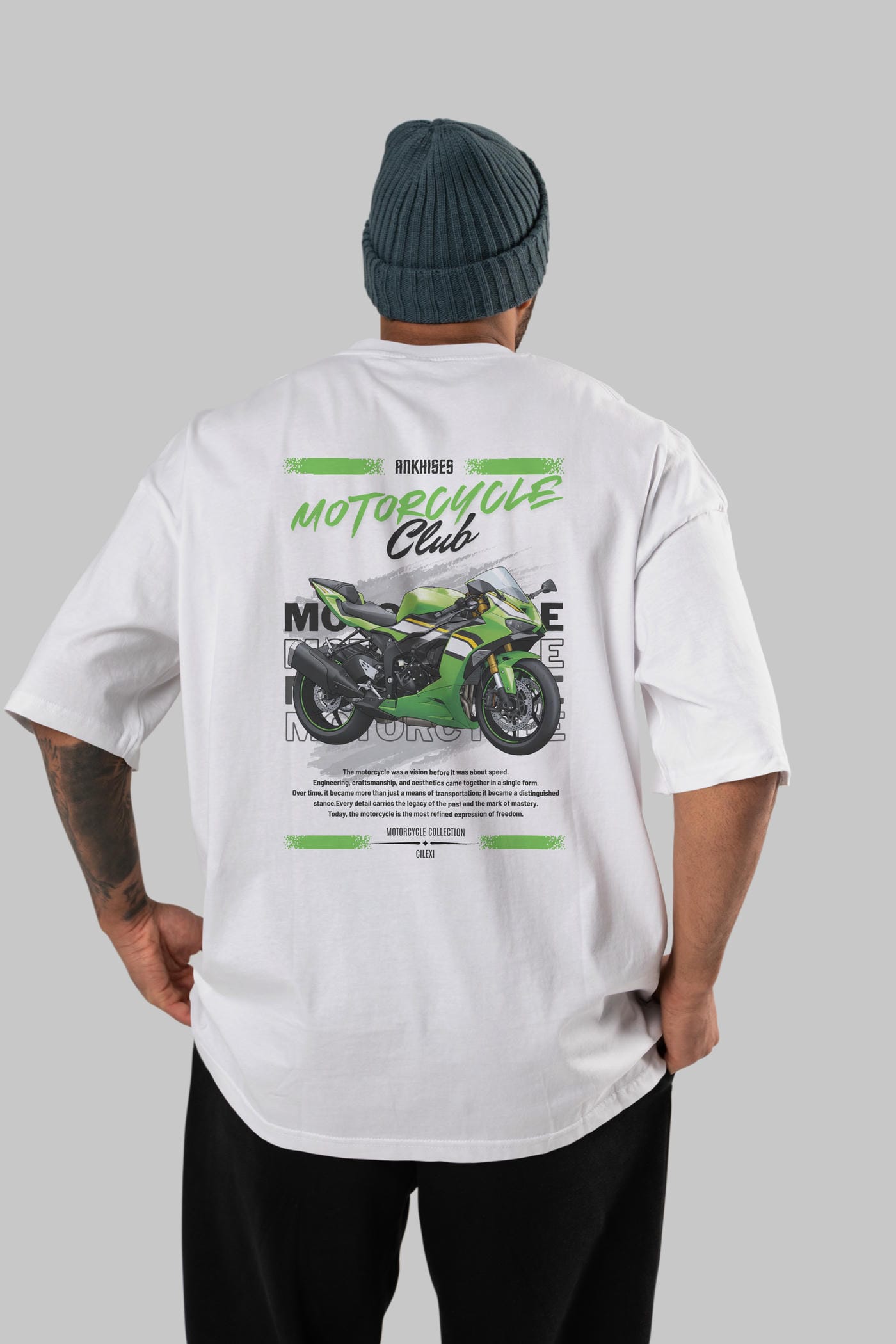 Motosiklet Serisi 15 Arka Baskılı Oversize t-shirt Erkek Kadın %100 Pamuk Bisiklet Yaka tişort