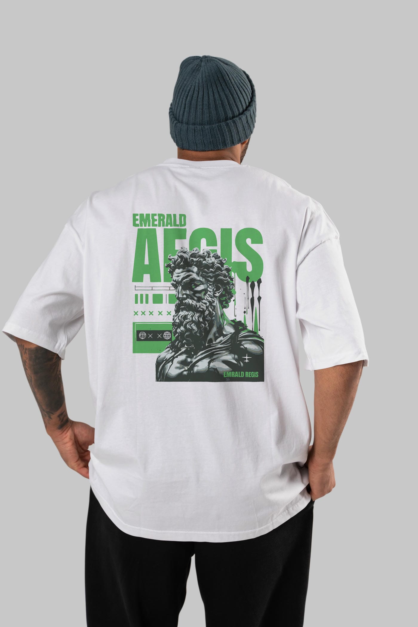 Emrald Regis Arka Baskılı Oversize t-shirt Erkek Kadın %100 Pamuk Bisiklet Yaka tişort