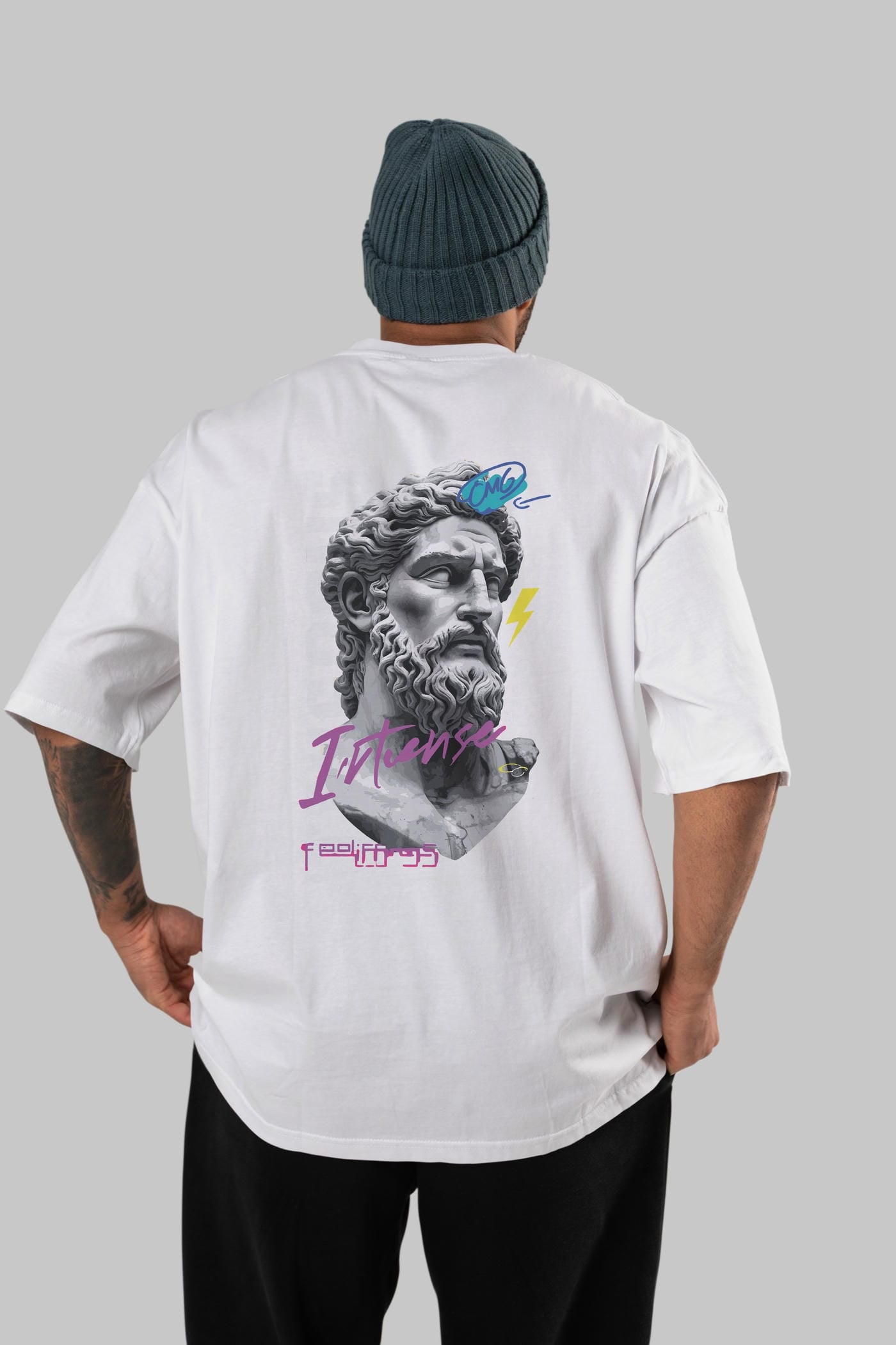 Zeus Intense Arka Baskılı Oversize t-shirt Erkek Kadın %100 Pamuk Bisiklet Yaka tişort