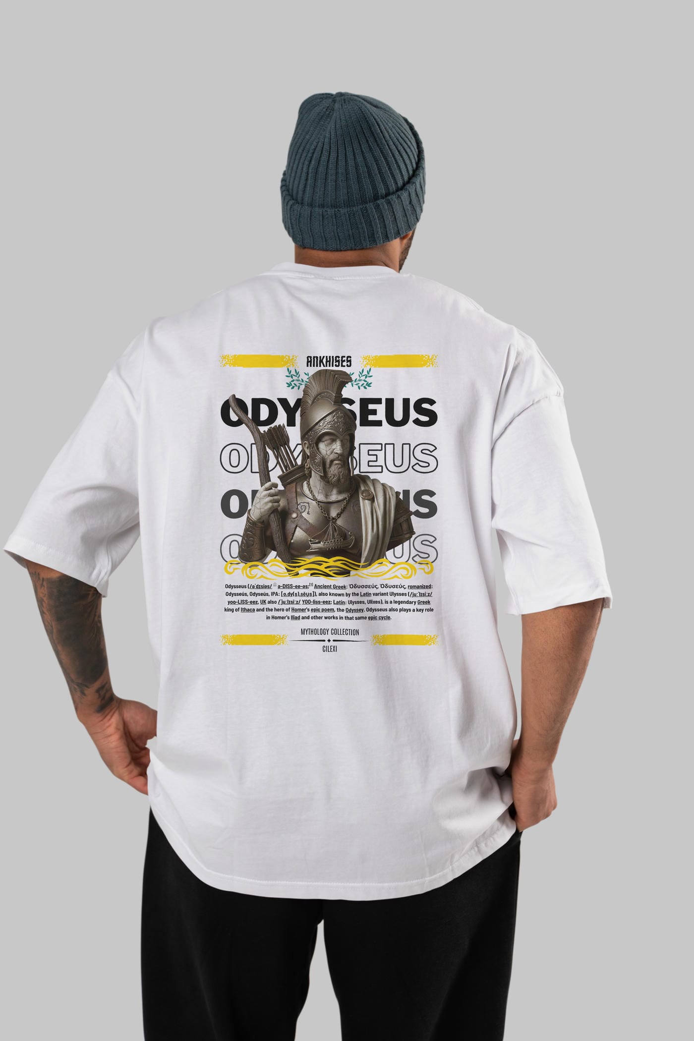 Odysseus 1 Arka Baskılı Oversize t-shirt Erkek Kadın %100 Pamuk Bisiklet Yaka tişort
