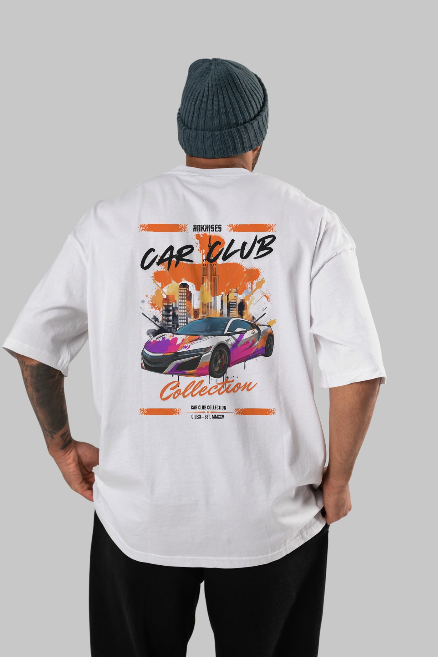 Araba Club Serisi 26 Baskılı Oversize t-shirt Erkek Kadın %100 Pamuk Bisiklet Yaka tişort