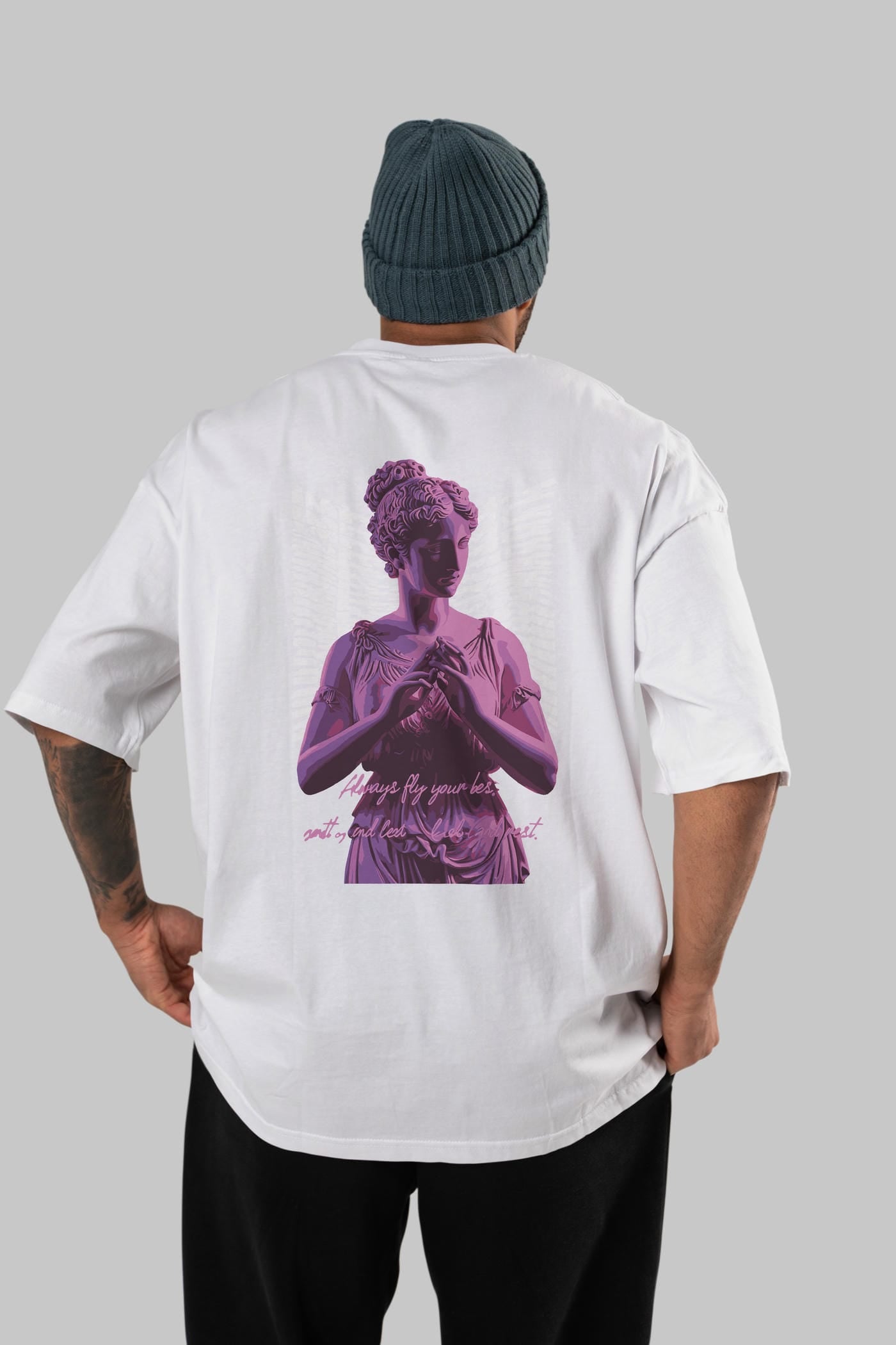 Always Fly Arka Baskılı Oversize t-shirt Erkek Kadın %100 Pamuk Bisiklet Yaka tişort