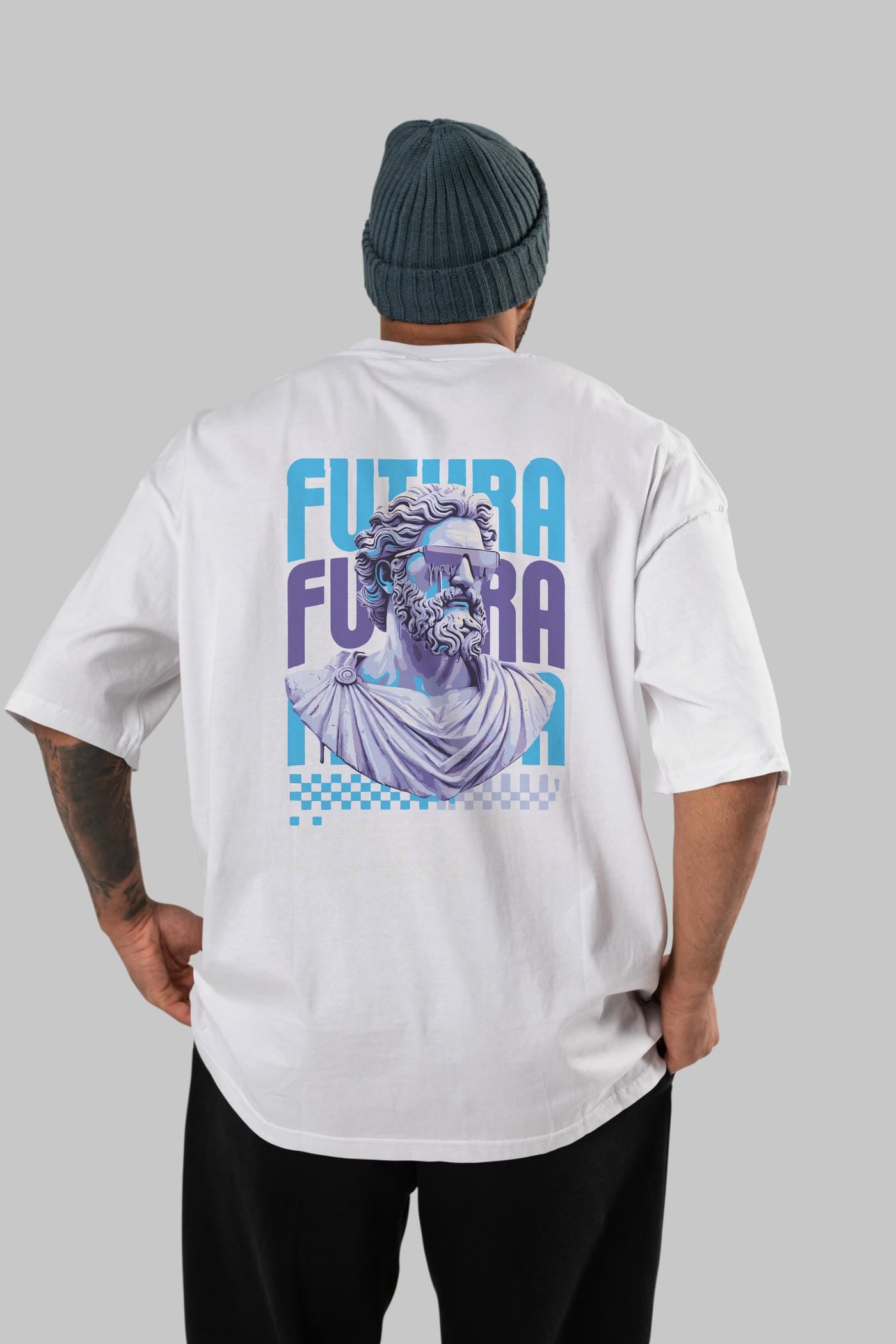Futura Zeus Arka Baskılı Oversize t-shirt Erkek Kadın %100 Pamuk Bisiklet Yaka tişort