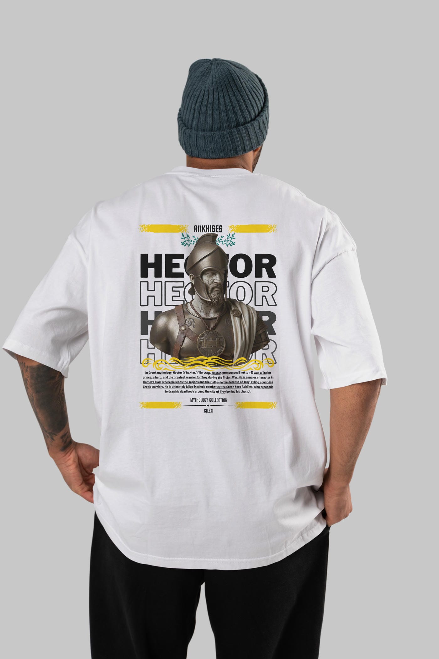 Hector 1 Arka Baskılı Oversize t-shirt Erkek Kadın %100 Pamuk Bisiklet Yaka tişort