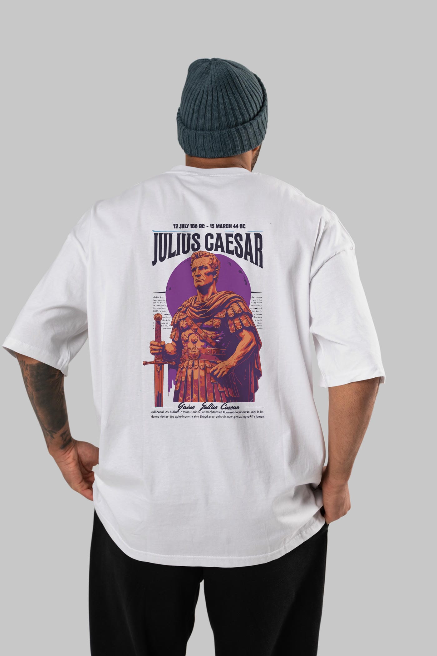 Julius Caesar Arka Baskılı Oversize t-shirt Erkek Kadın %100 Pamuk Bisiklet Yaka tişort
