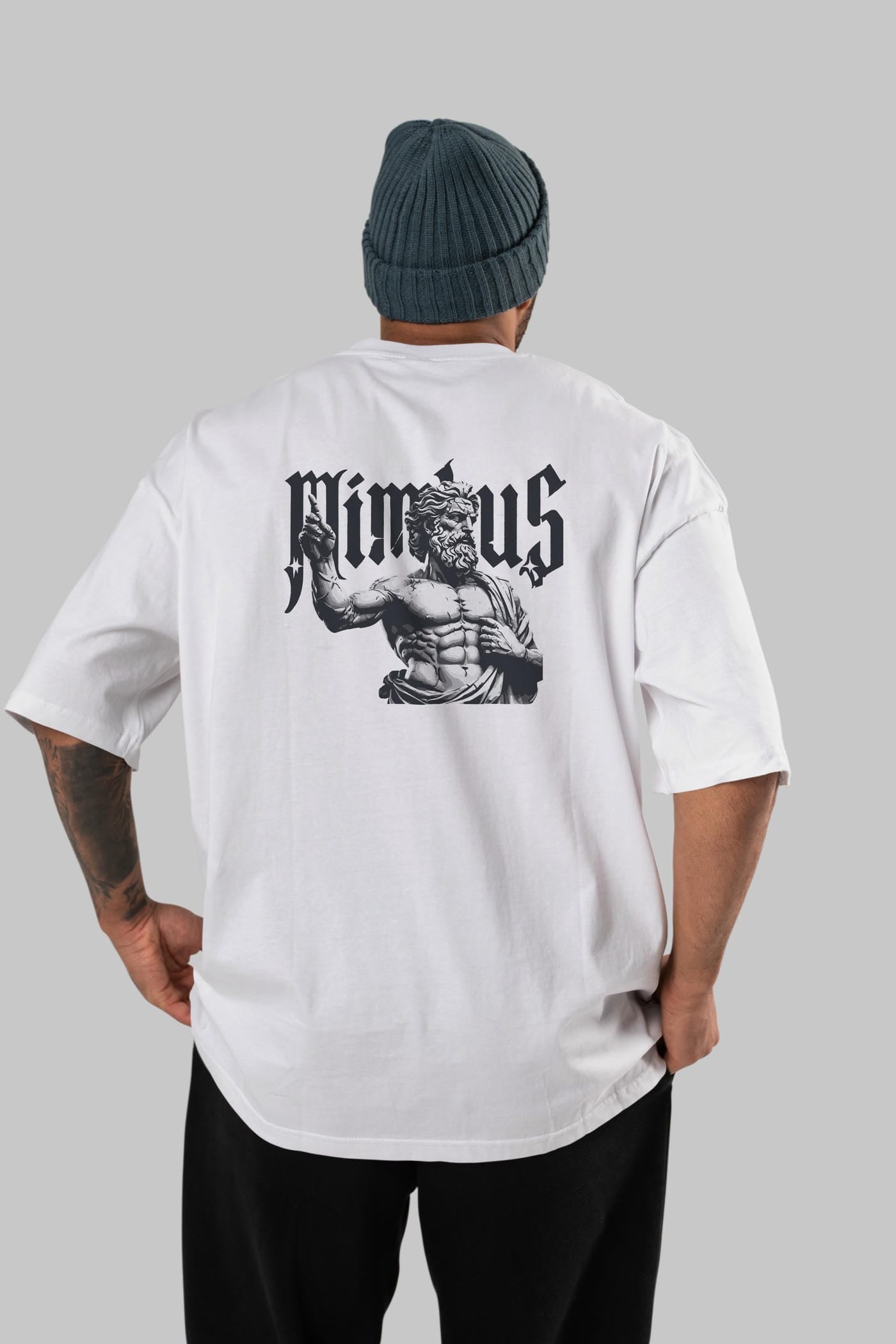 Mimbus Zeus Arka Baskılı Oversize t-shirt Erkek Kadın %100 Pamuk Bisiklet Yaka tişort