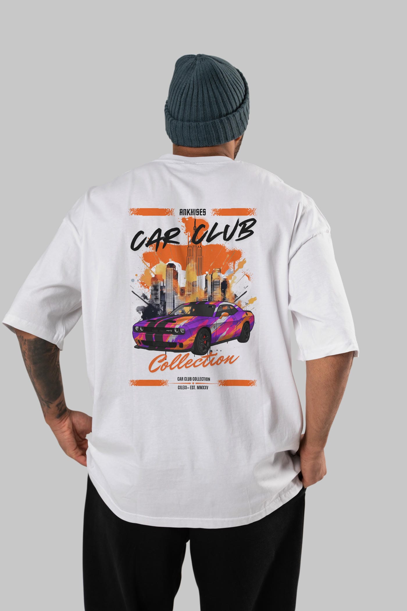 Araba Club Serisi 22 Baskılı Oversize t-shirt Erkek Kadın %100 Pamuk Bisiklet Yaka tişort