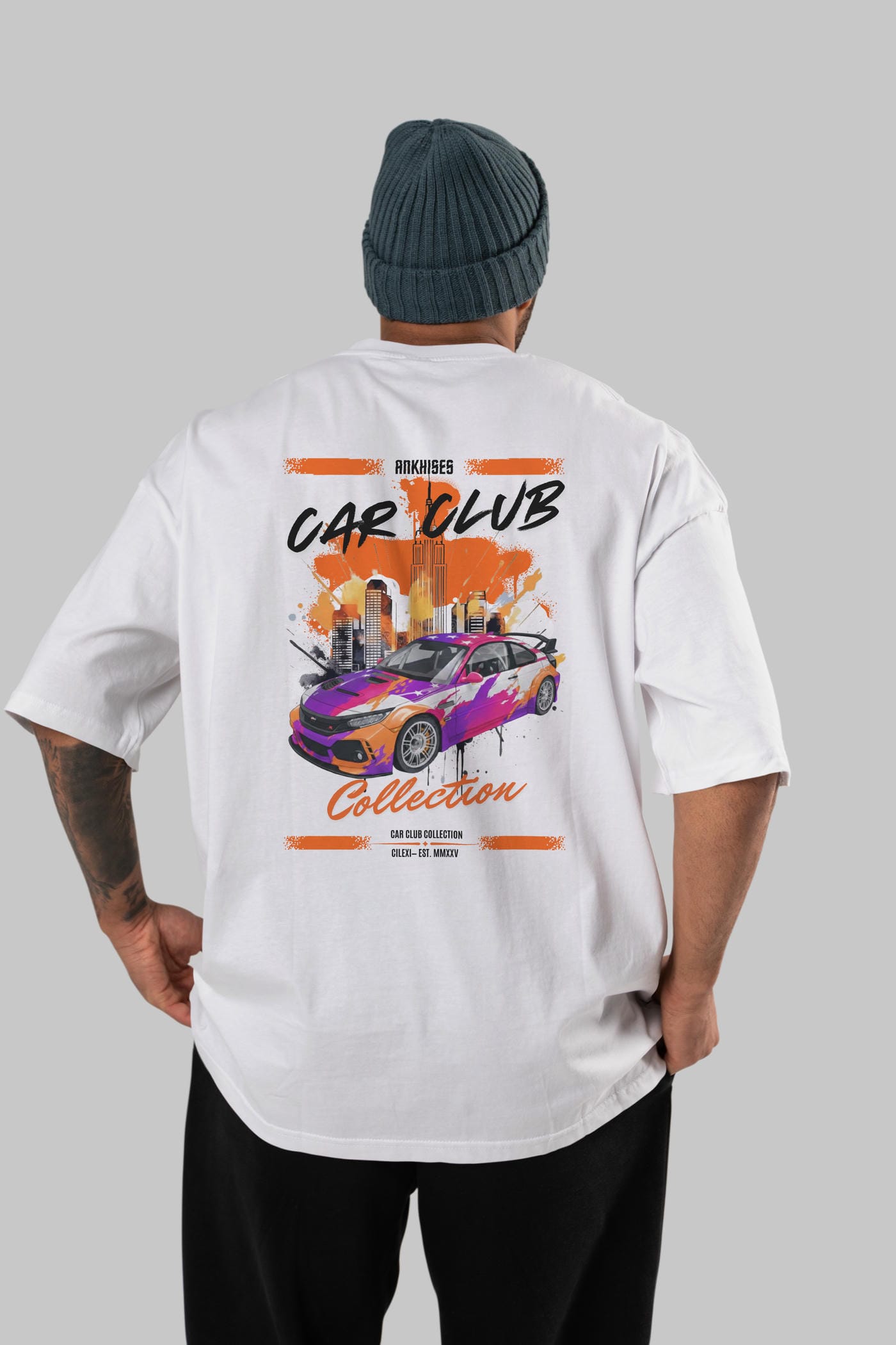 Araba Club Serisi 9 Baskılı Oversize t-shirt Erkek Kadın %100 Pamuk Bisiklet Yaka tişort