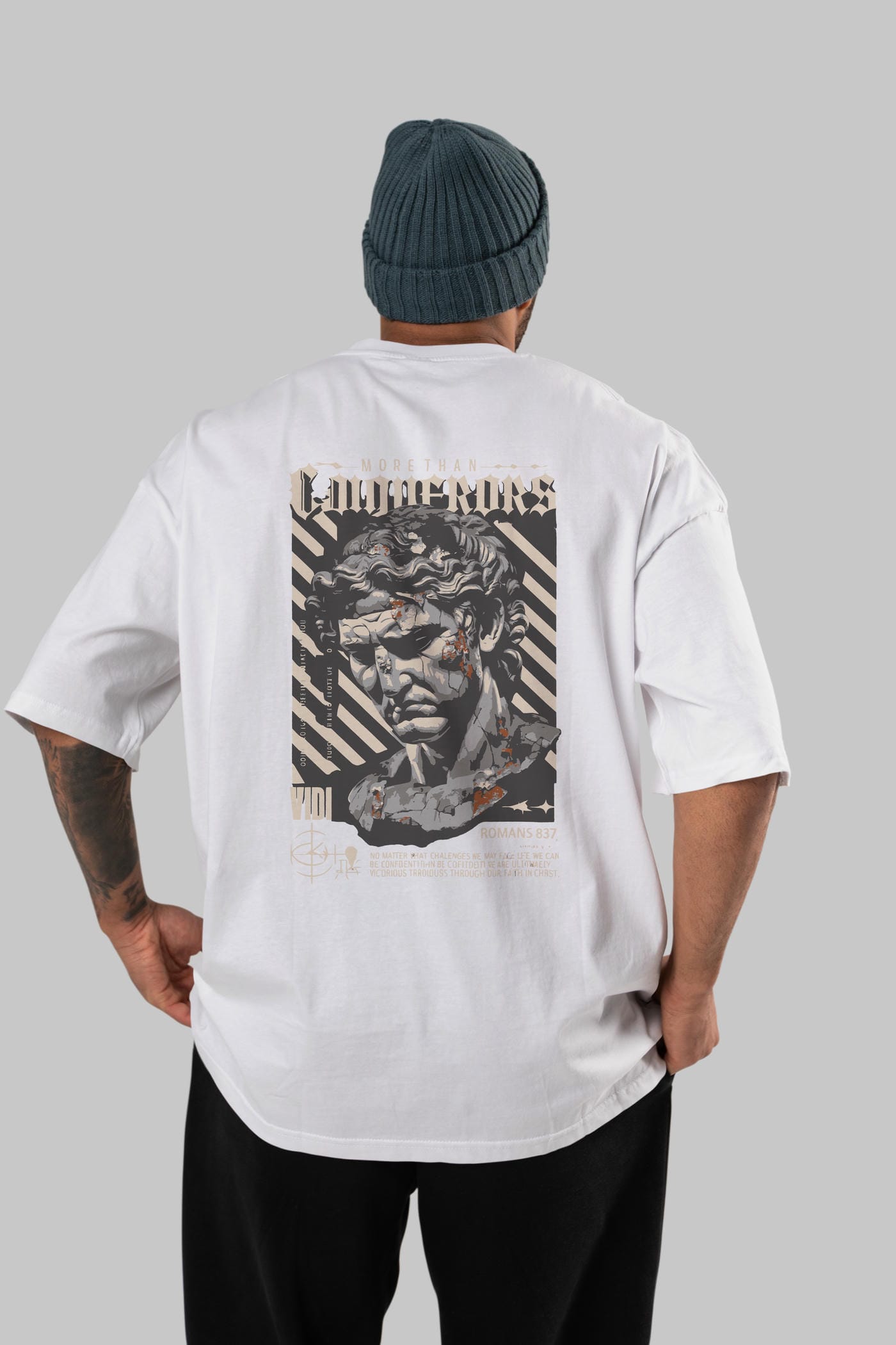 Roman Conqueror Arka Baskılı Oversize t-shirt Erkek Kadın %100 Pamuk Bisiklet Yaka tişort