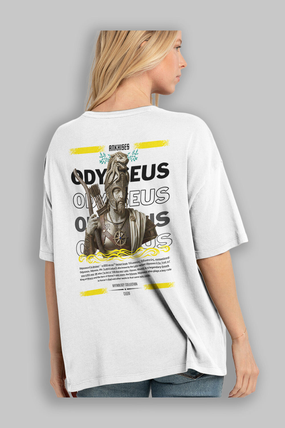 Odysseus 2 Arka Baskılı Oversize t-shirt Erkek Kadın %100 Pamuk Bisiklet Yaka tişort