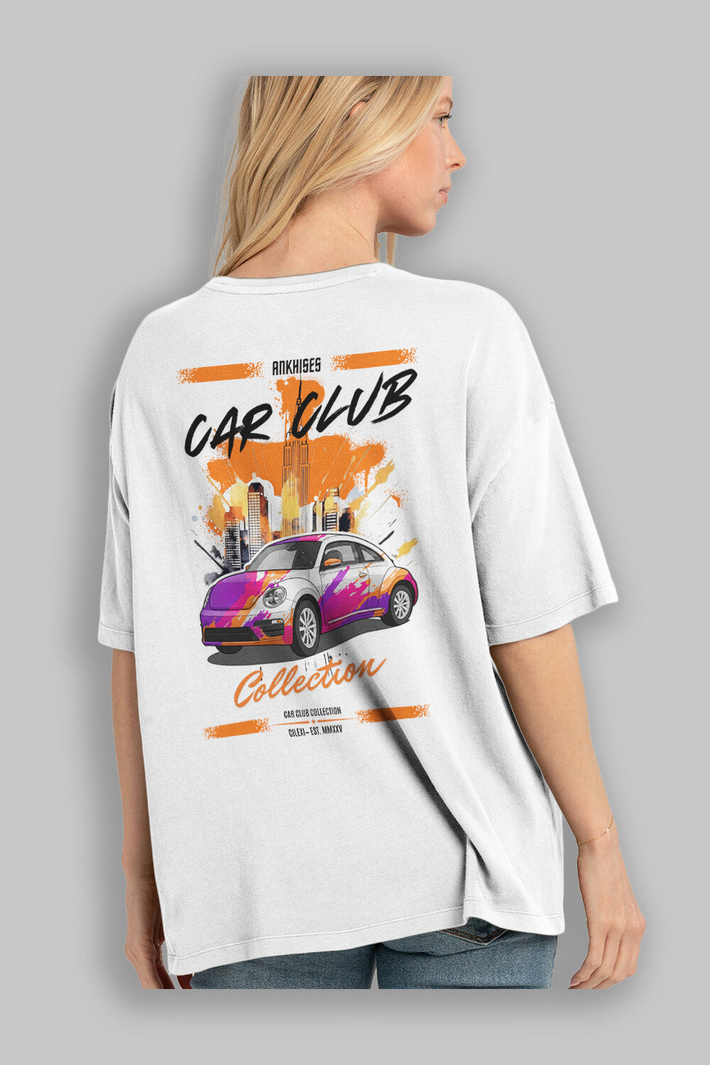 Araba Club Serisi 40 Baskılı Oversize t-shirt Erkek Kadın %100 Pamuk Bisiklet Yaka tişort