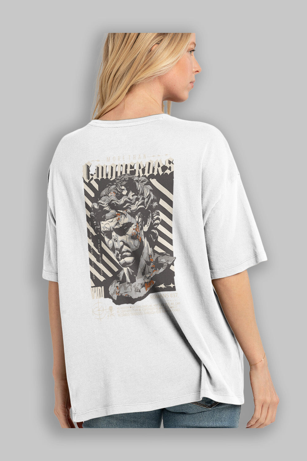 Roman Conqueror Arka Baskılı Oversize t-shirt Erkek Kadın %100 Pamuk Bisiklet Yaka tişort
