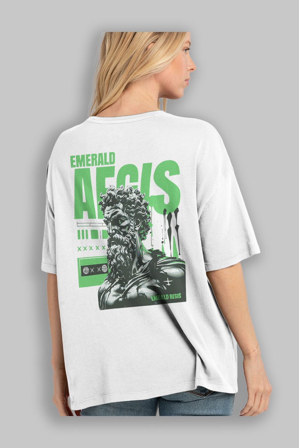 Emrald Regis Arka Baskılı Oversize t-shirt Erkek Kadın %100 Pamuk Bisiklet Yaka tişort