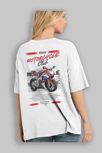 Motosiklet Serisi 4 Arka Baskılı Oversize t-shirt Erkek Kadın %100 Pamuk Bisiklet Yaka tişort