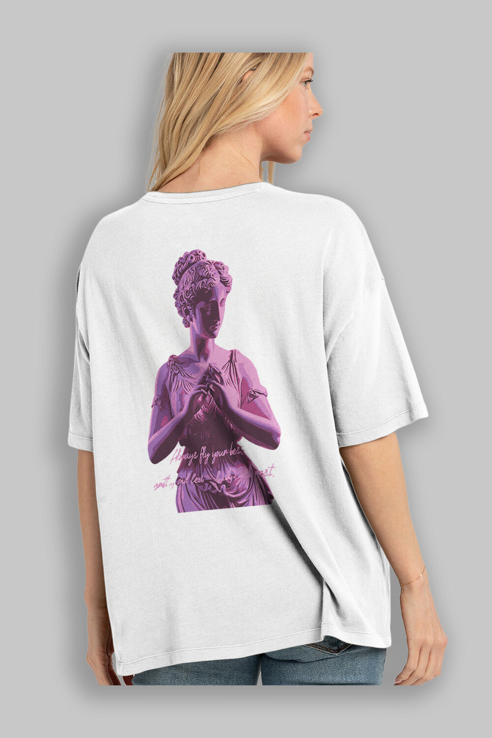 Always Fly Arka Baskılı Oversize t-shirt Erkek Kadın %100 Pamuk Bisiklet Yaka tişort