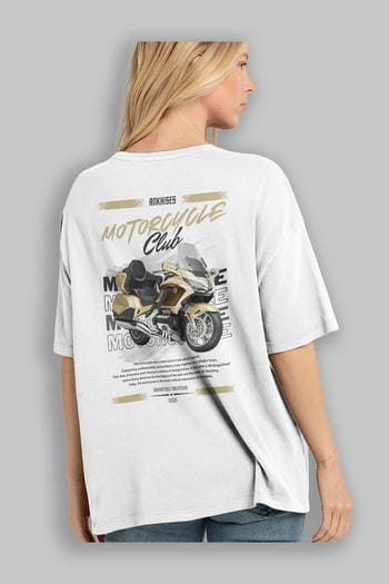 Motosiklet Serisi 28 Arka Baskılı Oversize t-shirt Erkek Kadın %100 Pamuk Bisiklet Yaka tişort