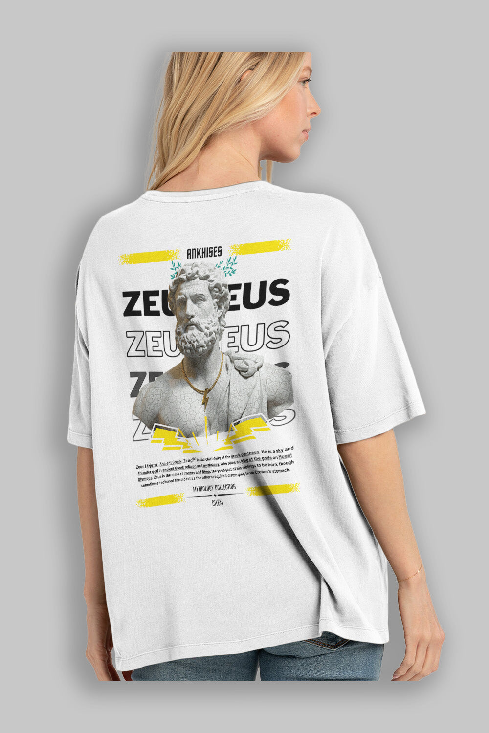 Zeus 3 Arka Baskılı Oversize t-shirt Erkek Kadın %100 Pamuk Bisiklet Yaka tişort