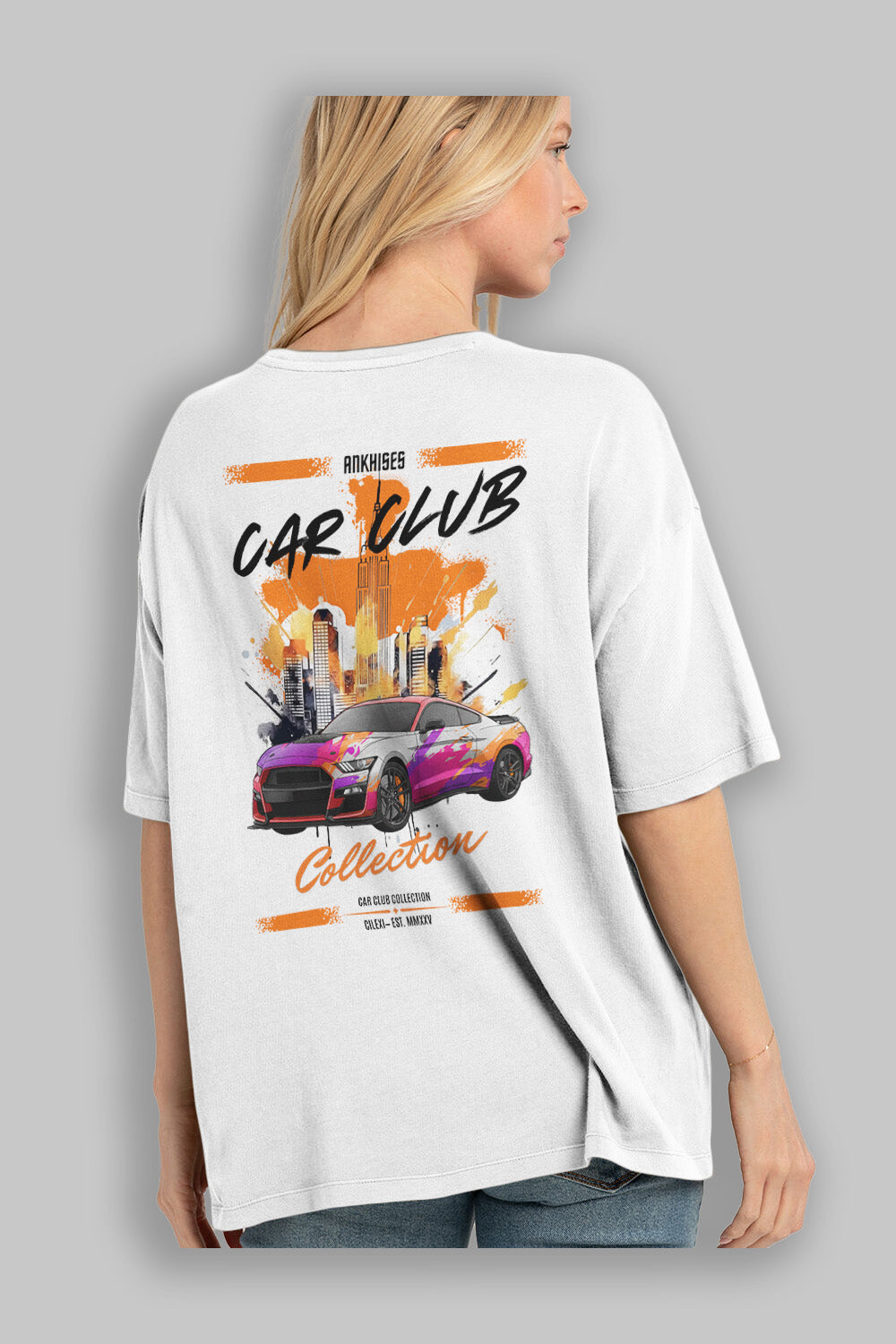 Araba Club Serisi 24 Baskılı Oversize t-shirt Erkek Kadın %100 Pamuk Bisiklet Yaka tişort
