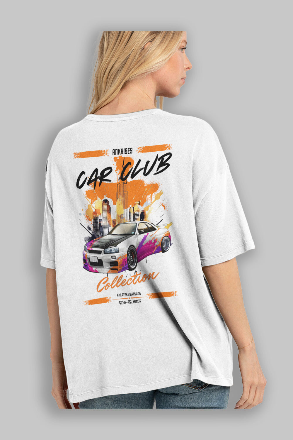 Araba Club Serisi 30 Baskılı Oversize t-shirt Erkek Kadın %100 Pamuk Bisiklet Yaka tişort