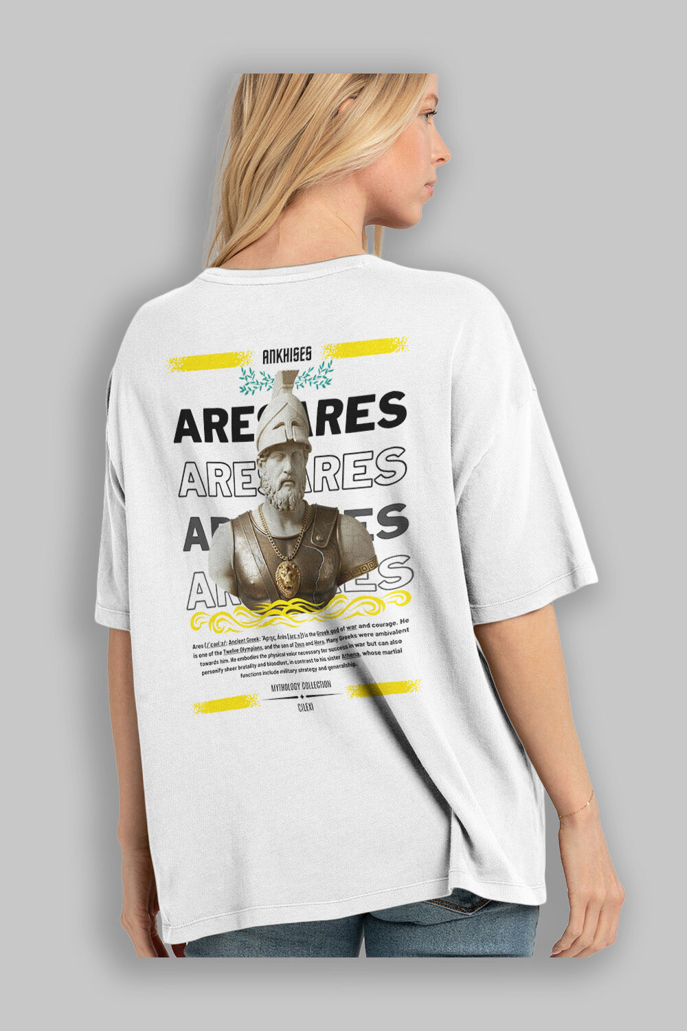 Ares 2 Arka Baskılı Oversize t-shirt Erkek Kadın %100 Pamuk Bisiklet Yaka tişort