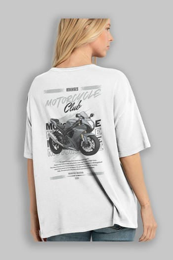 Motosiklet Serisi 10 Arka Baskılı Oversize t-shirt Erkek Kadın %100 Pamuk Bisiklet Yaka tişort