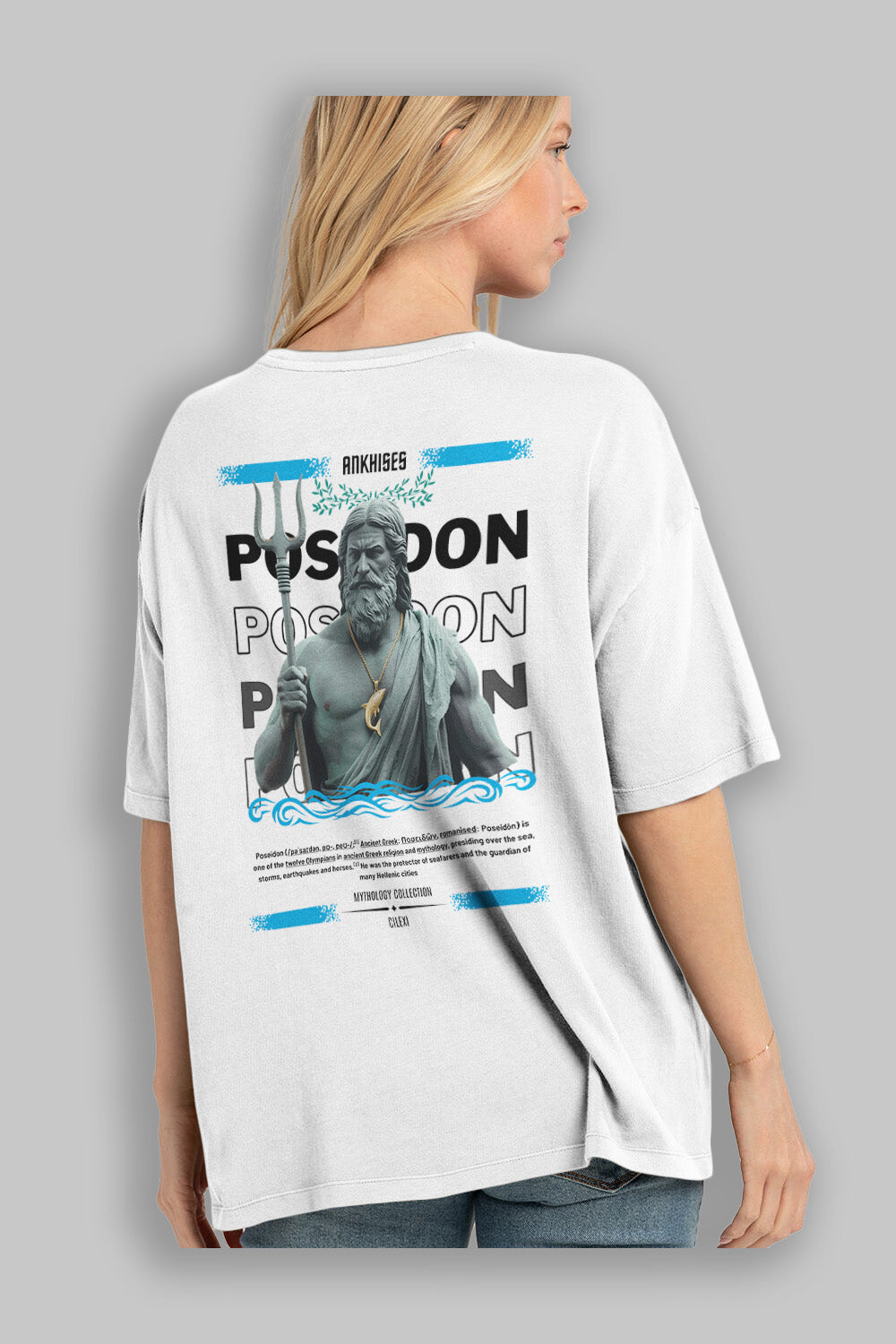 Poseidon 2 Arka Baskılı Oversize t-shirt Erkek Kadın %100 Pamuk Bisiklet Yaka tişort
