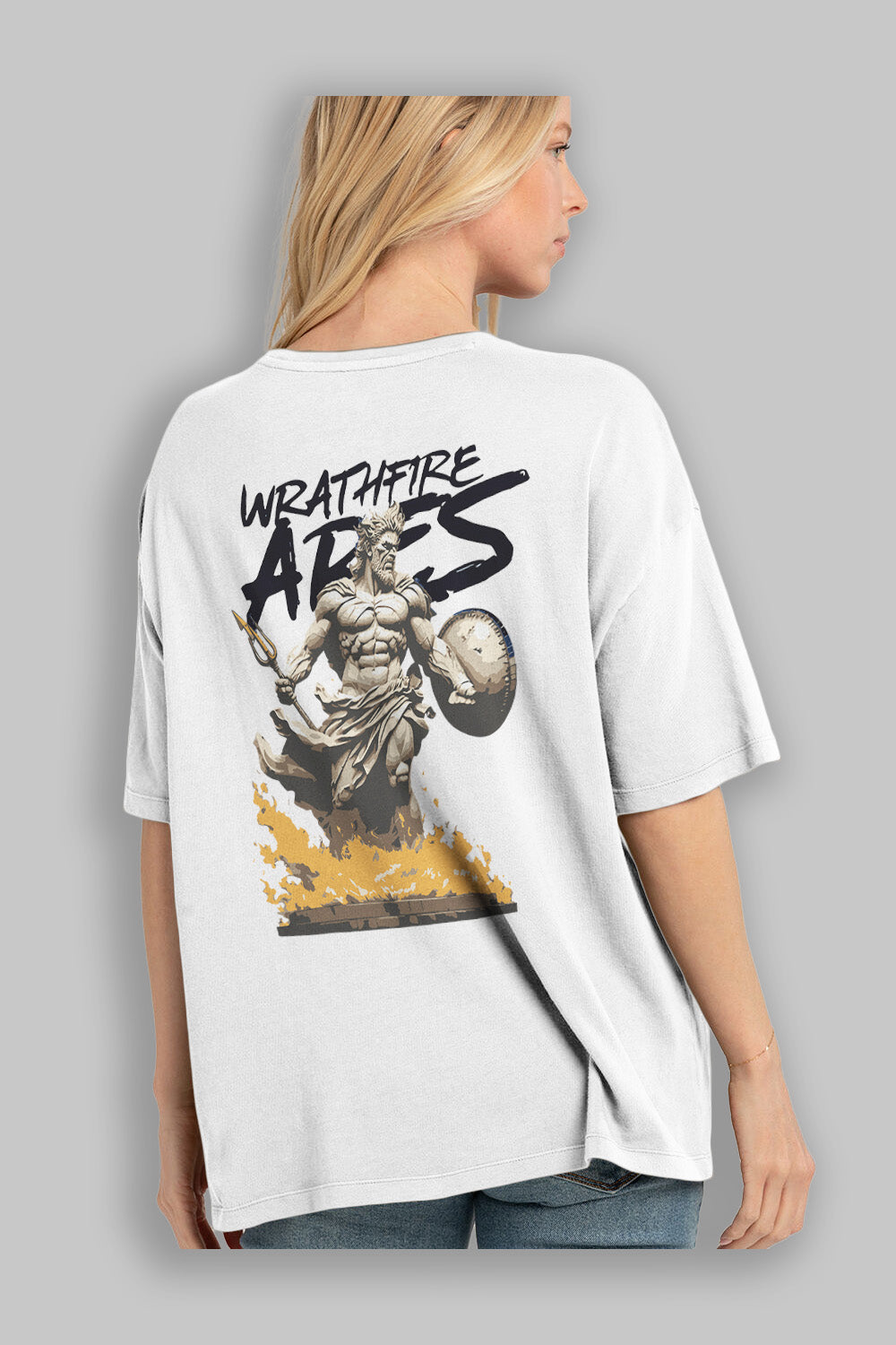 WrathFire Ares Arka Baskılı Oversize t-shirt Erkek Kadın %100 Pamuk Bisiklet Yaka tişort