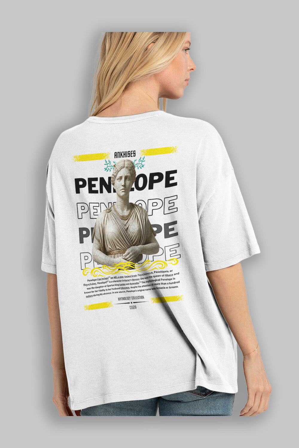 Penelope 1 Arka Baskılı Oversize t-shirt Erkek Kadın %100 Pamuk Bisiklet Yaka tişort