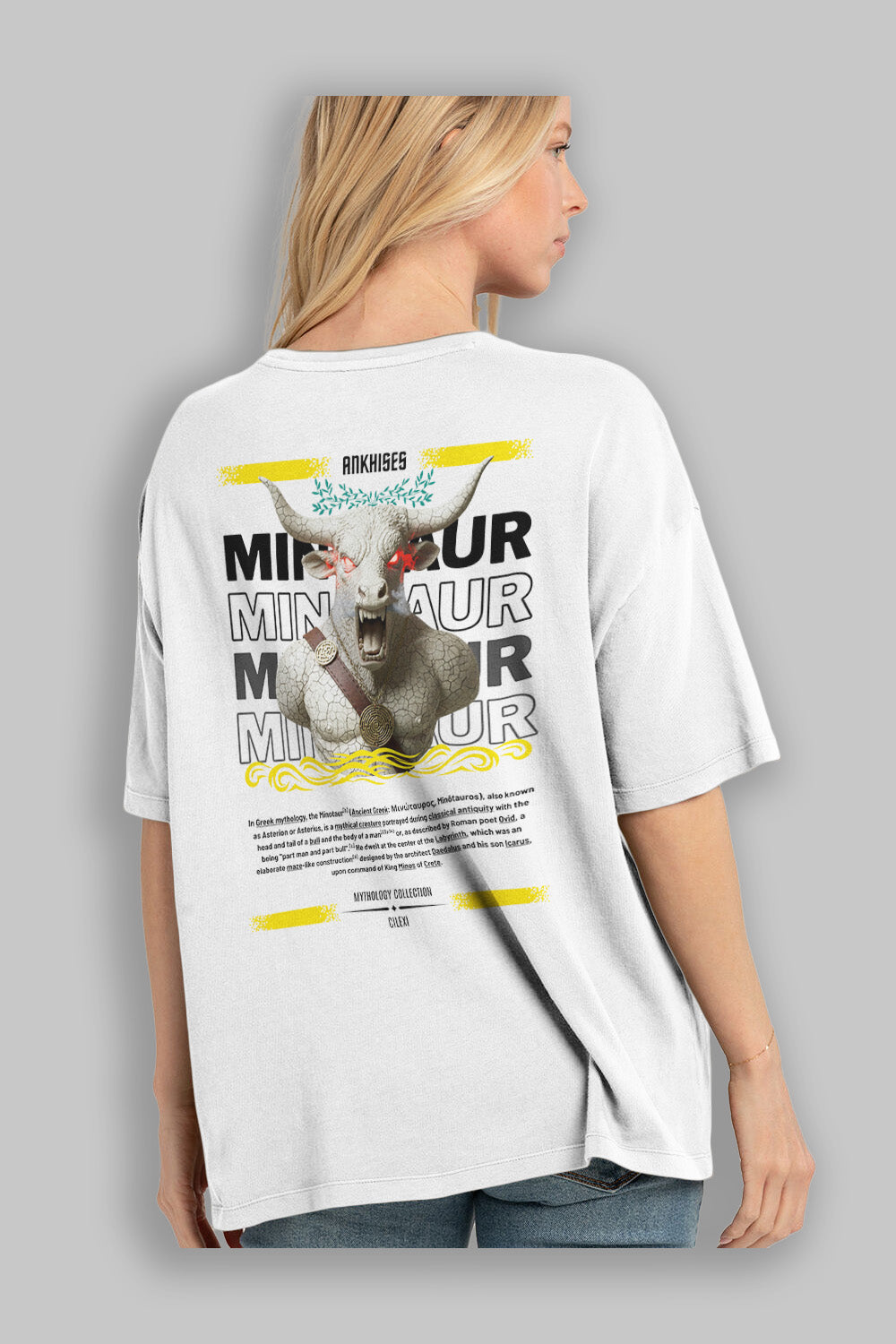 Minotaur 2 Arka Baskılı Oversize t-shirt Erkek Kadın %100 Pamuk Bisiklet Yaka tişort