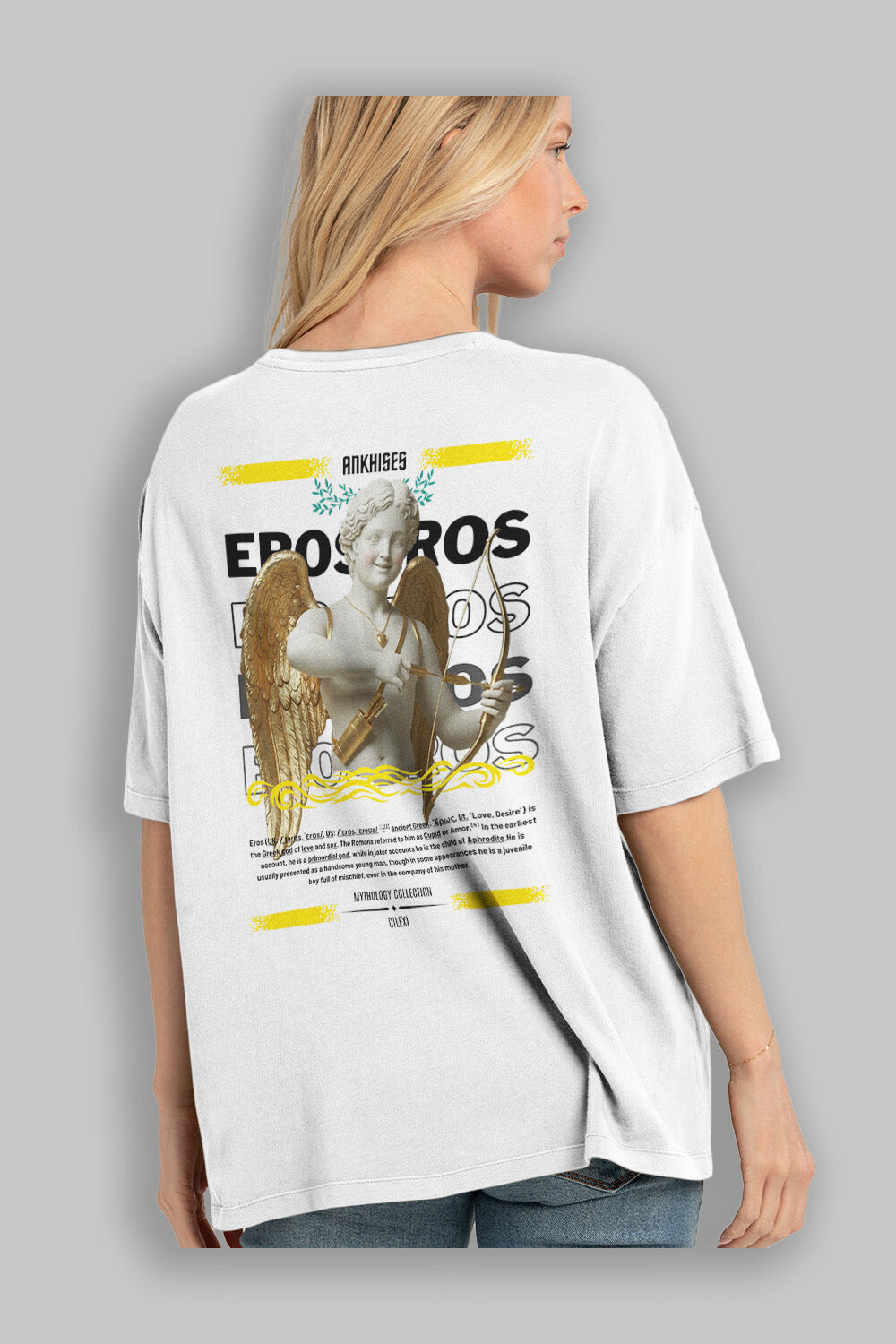 Eros Arka Baskılı Oversize t-shirt Erkek Kadın %100 Pamuk Bisiklet Yaka tişort