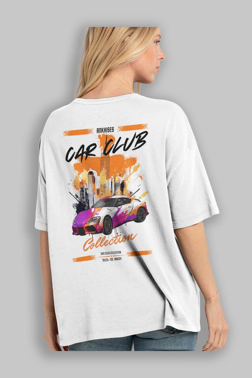 Araba Club Serisi 38 Baskılı Oversize t-shirt Erkek Kadın %100 Pamuk Bisiklet Yaka tişort