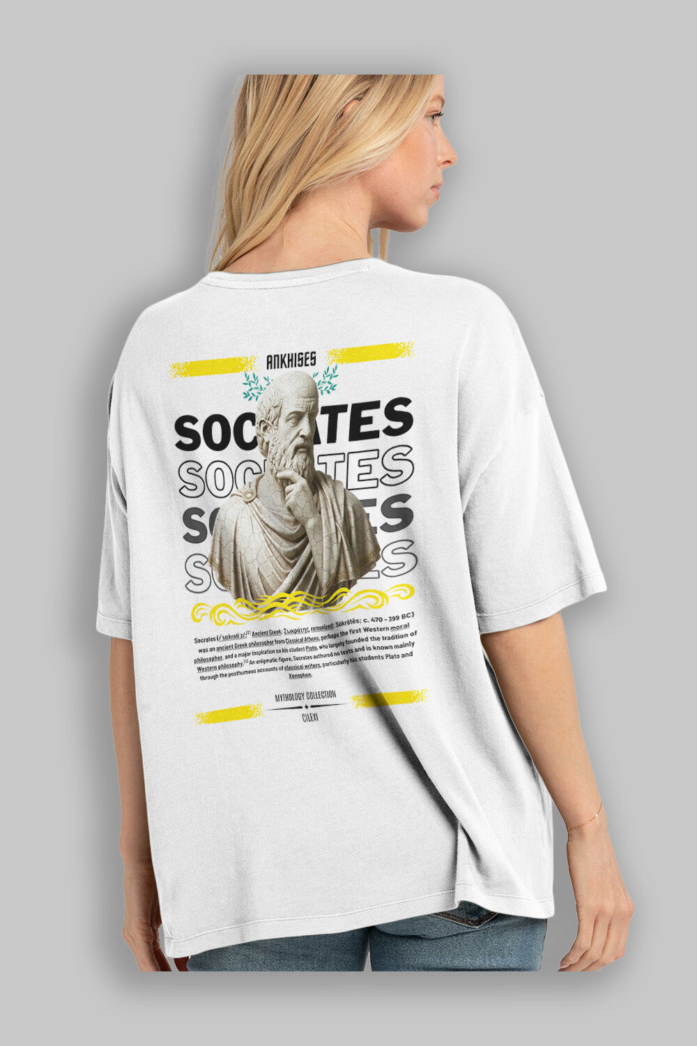 Socrates Arka Baskılı Oversize t-shirt Erkek Kadın %100 Pamuk Bisiklet Yaka tişort