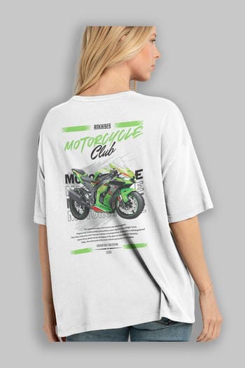 Motosiklet Serisi 14 Arka Baskılı Oversize t-shirt Erkek Kadın %100 Pamuk Bisiklet Yaka tişort