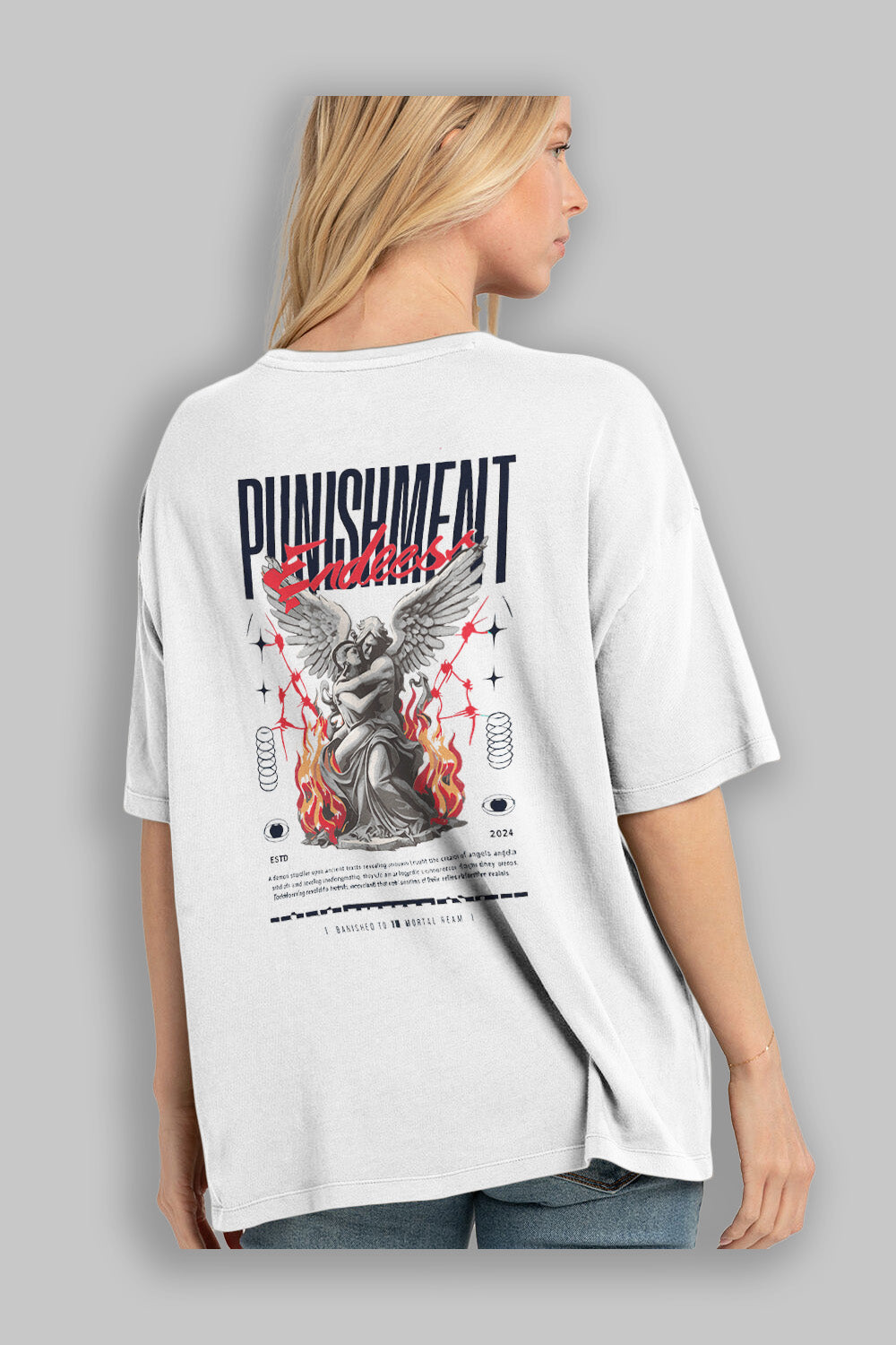 Punishment Endeess Arka Baskılı Oversize t-shirt Erkek Kadın %100 Pamuk Bisiklet Yaka tişort