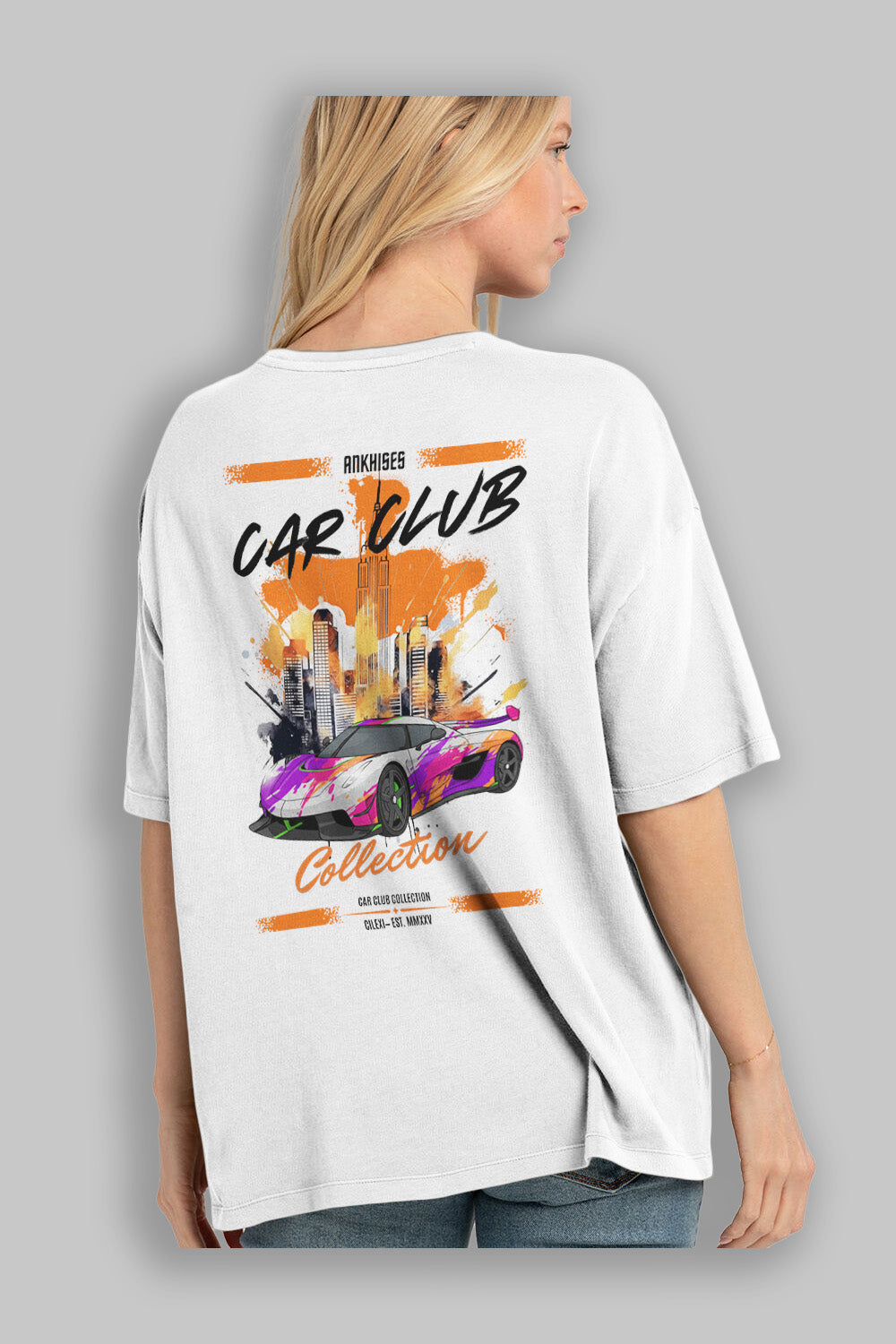 Araba Club Serisi 27 Baskılı Oversize t-shirt Erkek Kadın %100 Pamuk Bisiklet Yaka tişort
