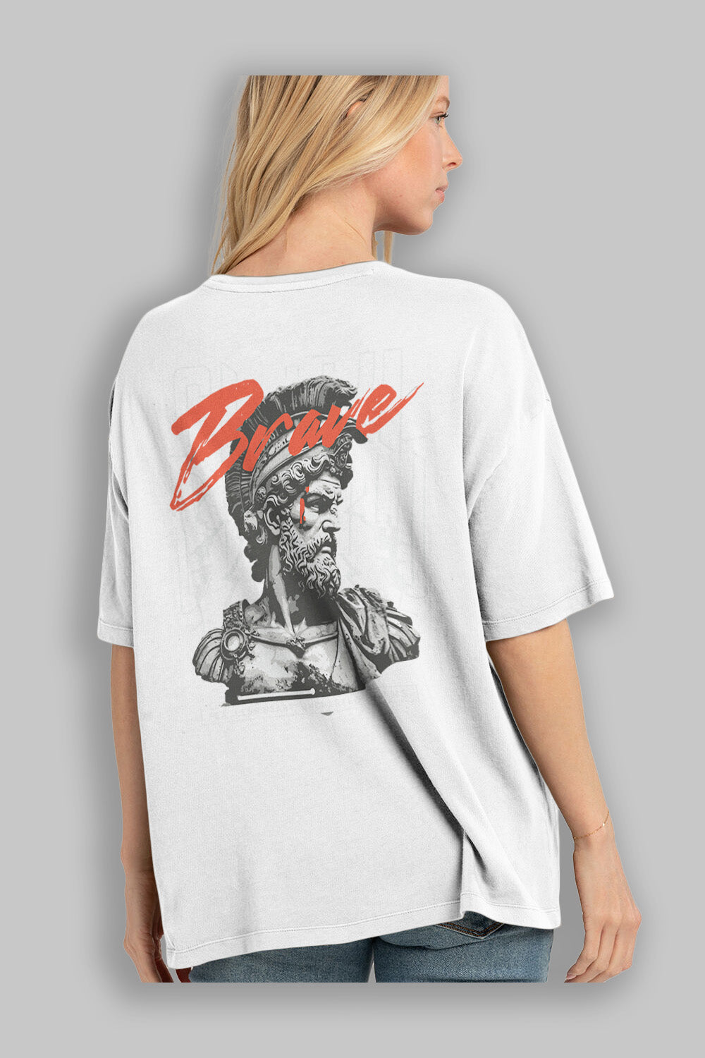Brave Arka Baskılı Oversize t-shirt Erkek Kadın %100 Pamuk Bisiklet Yaka tişort