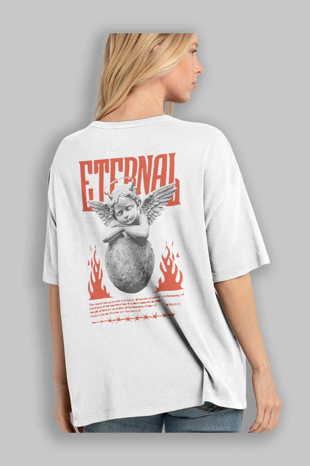 Eternal Arka Baskılı Oversize t-shirt Erkek Kadın %100 Pamuk Bisiklet Yaka tişort