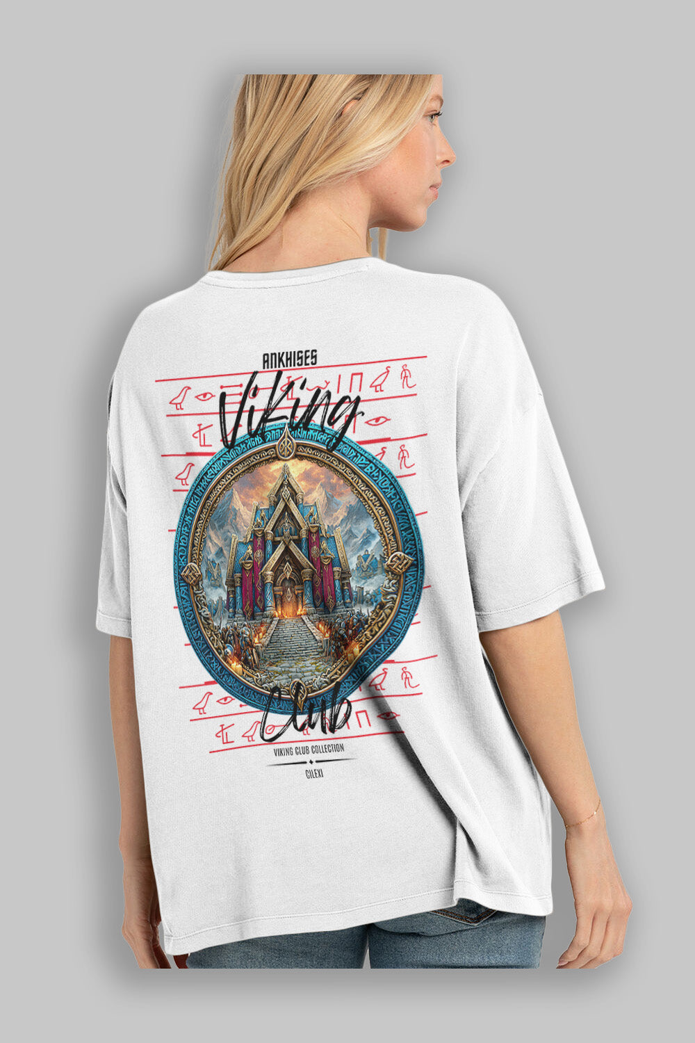 Valhalla Arka Baskılı Oversize t-shirt Erkek Kadın %100 Pamuk Bisiklet Yaka tişort