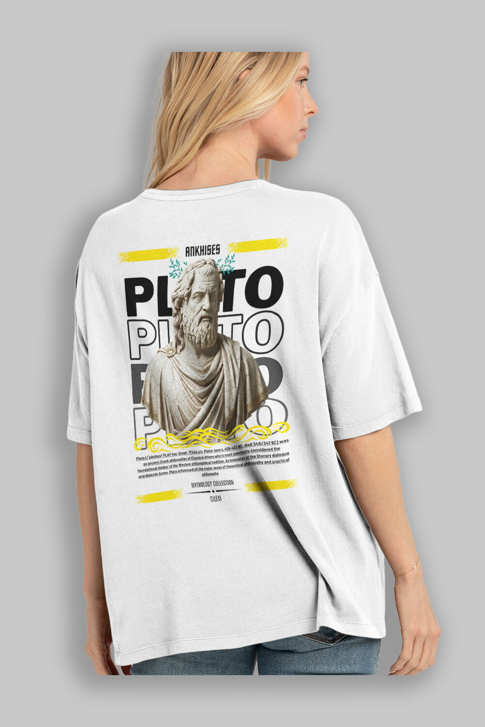 Plato 2 Arka Baskılı Oversize t-shirt Erkek Kadın %100 Pamuk Bisiklet Yaka tişort